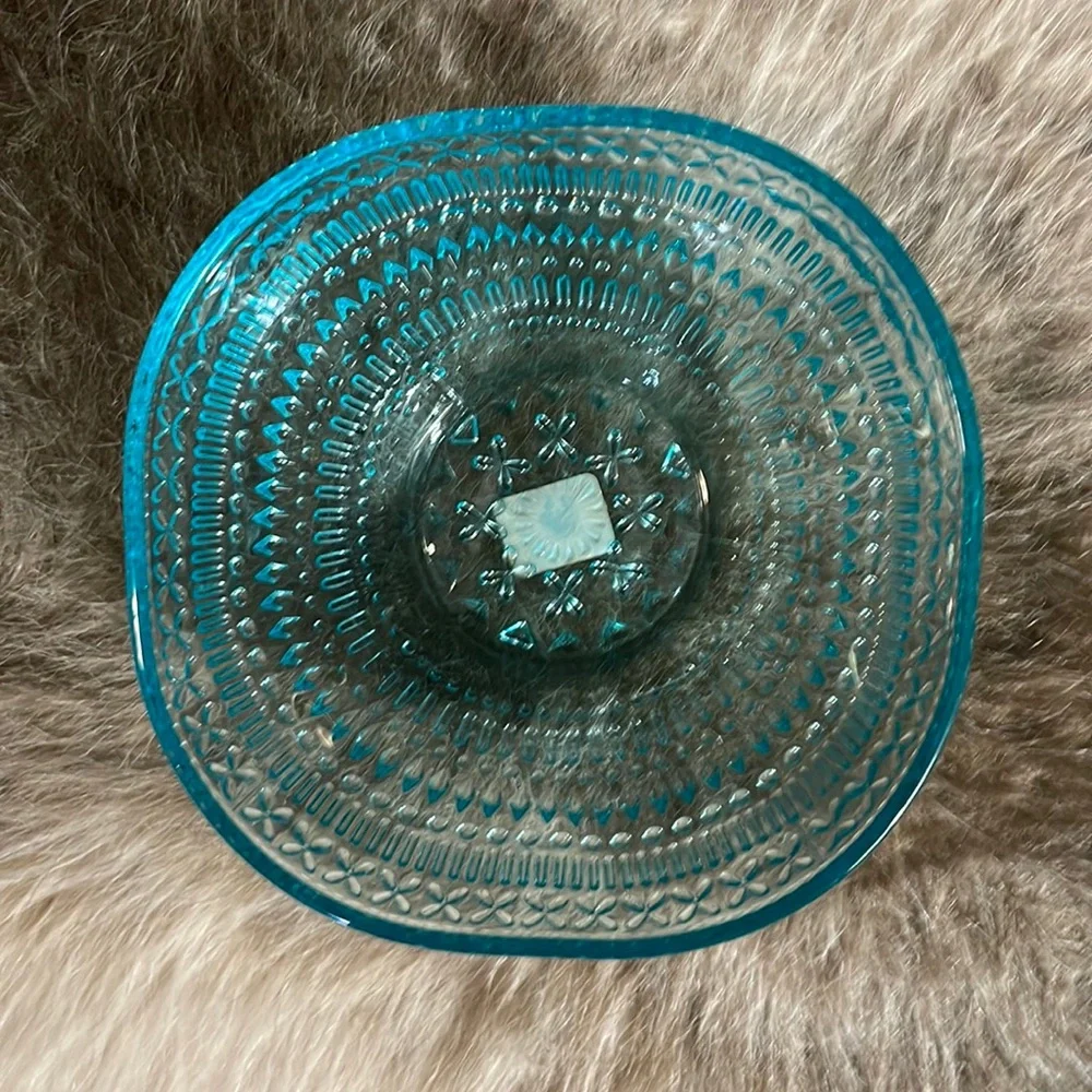 NWT Crate & Barrel Aqua Pressed Glass Phoebe Yogurt Bowl